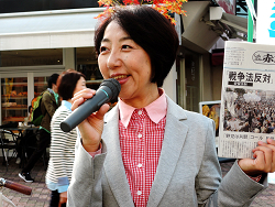 地域の皆さんと、王子駅にて朝のご挨拶、山崎たい子区議